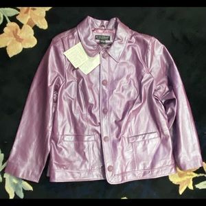 High fashion 100% leather iridescent pink jacket fully lined new with tags